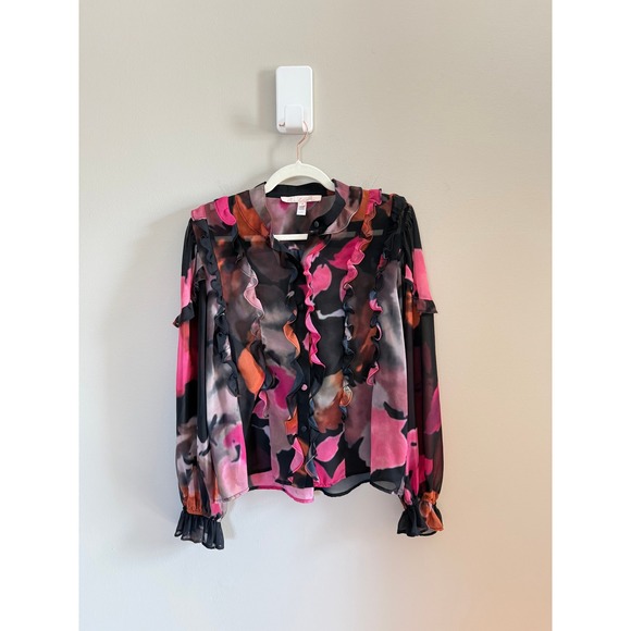 Hutch  • Bianca Button Front Chiffon Blouse Sz Small Romantic Pink Watercolor - Picture 4 of 10